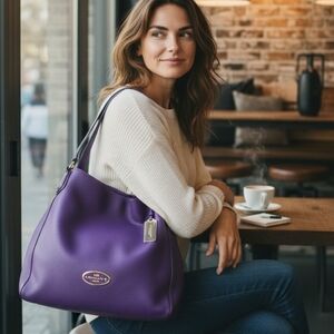 COACH Edie Vibrant Purple Shoulder Bag with Dust Bag & Pair of Twillies